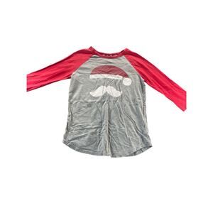 Modern Lux Girls Gray Red Santa Claus Long Sleeve Shirt Youth Size Medium